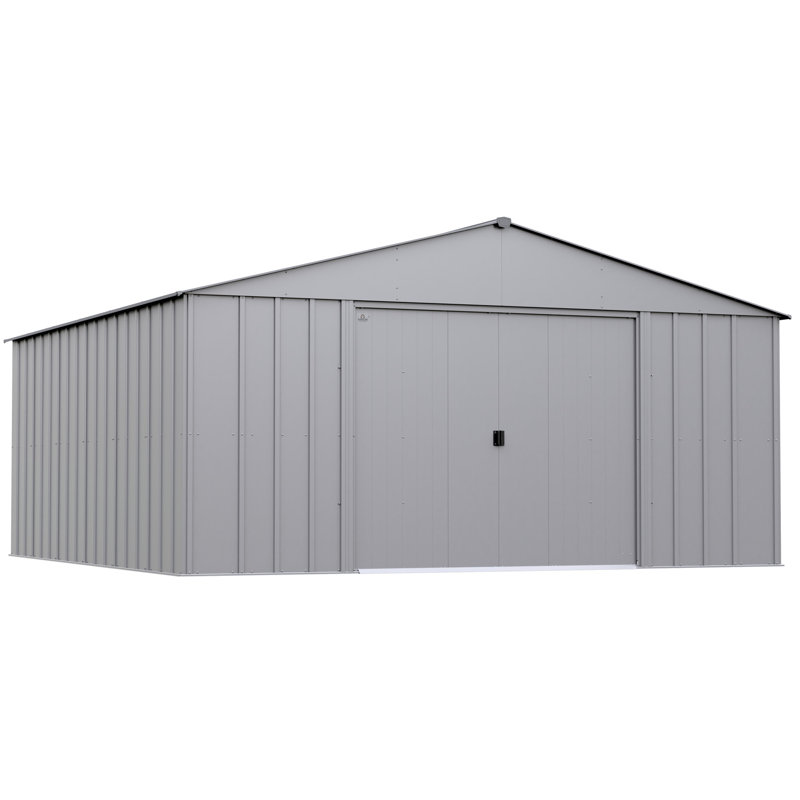 14 ft x 14 ft Flute Grey Galvanized Steel Storage Shed