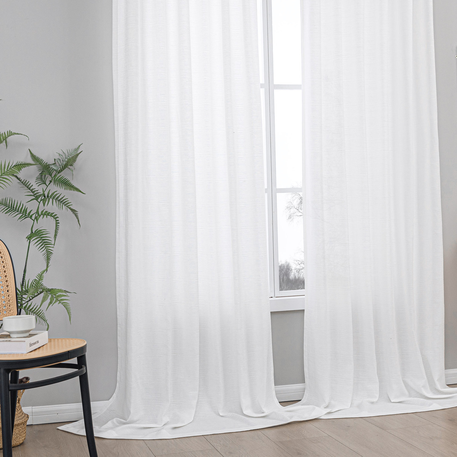 Wulfram Semi-Sheer Cotton Blend Curtain Set, Off White, 52" W x 96" L