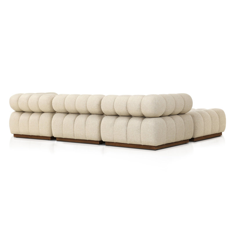 Roma Outdoor 3Pc Sectional W/ Ottoman-Hayes Cream, Hayes Cream Cushion/Stained Saddle Frame, Left Hand Facing