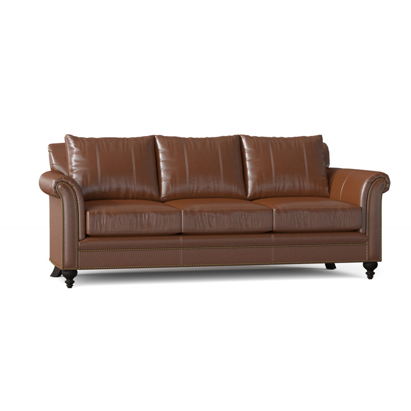 Richardson Sofa, Aline Fumo Genuine Leather, Mahogany, French Natural