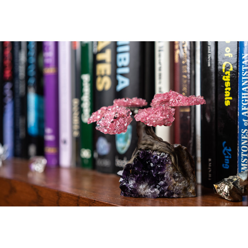 Petite pierre précieuse à quartz rose sur améthyste (l'arbre d'amour)