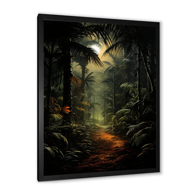 Jungle Charcoal Shadows sur impression sur toile, H 32 po x l 16 po x P 1 po, Cadre noir