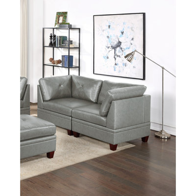 Tibbie Modern Sofa Contemporary Genuine Leather 1Pc Corner Wedge Tufted Seat Living Room Furniture