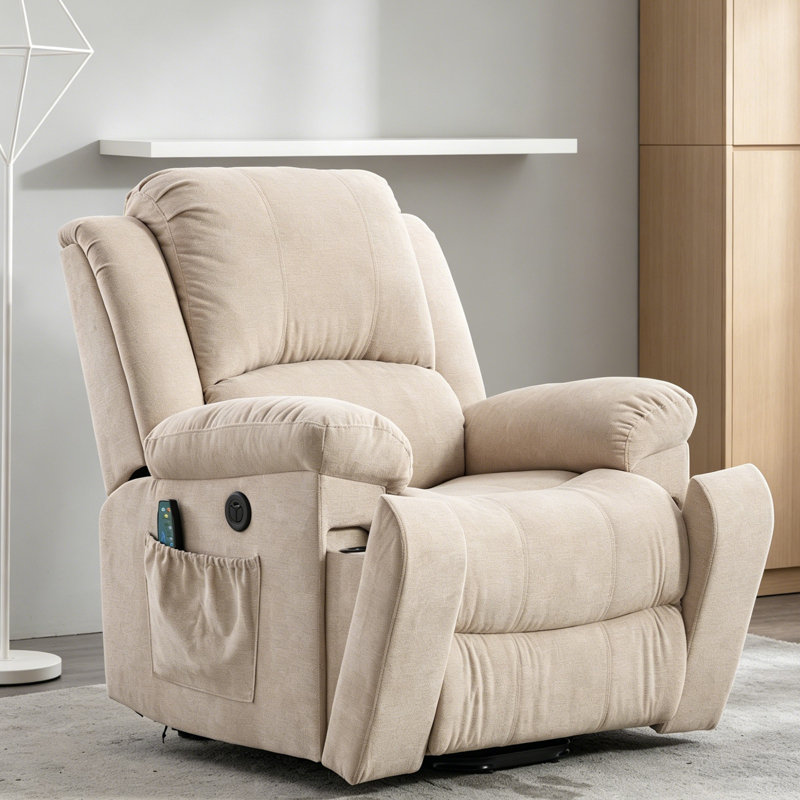 Power Massage Lift Recliner Chair with Heat & Vibration for Elderly, Heavy Duty and Safety Motion Reclining Mechanism Fabric Sofa with Storage Pockets, Cup Holders