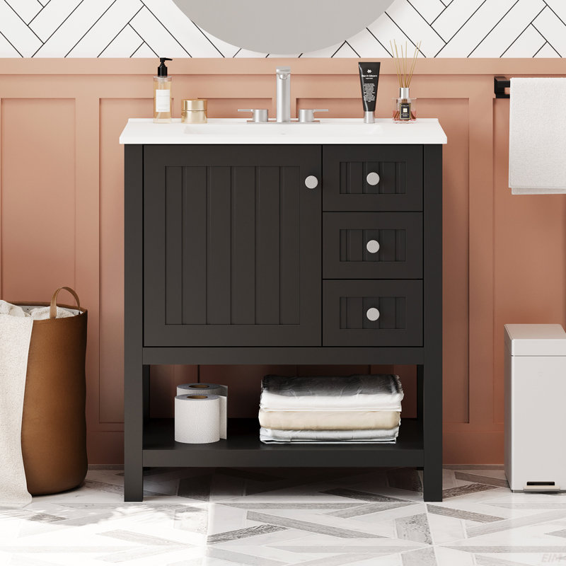 Armoire de meuble-lavabo de style transitionnel 30 po avec lavabo en céramique
