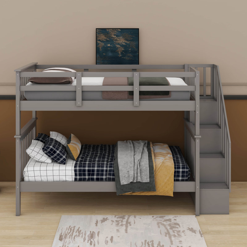 Lit superposé simple au-dessus de simple avec rangement, Gris