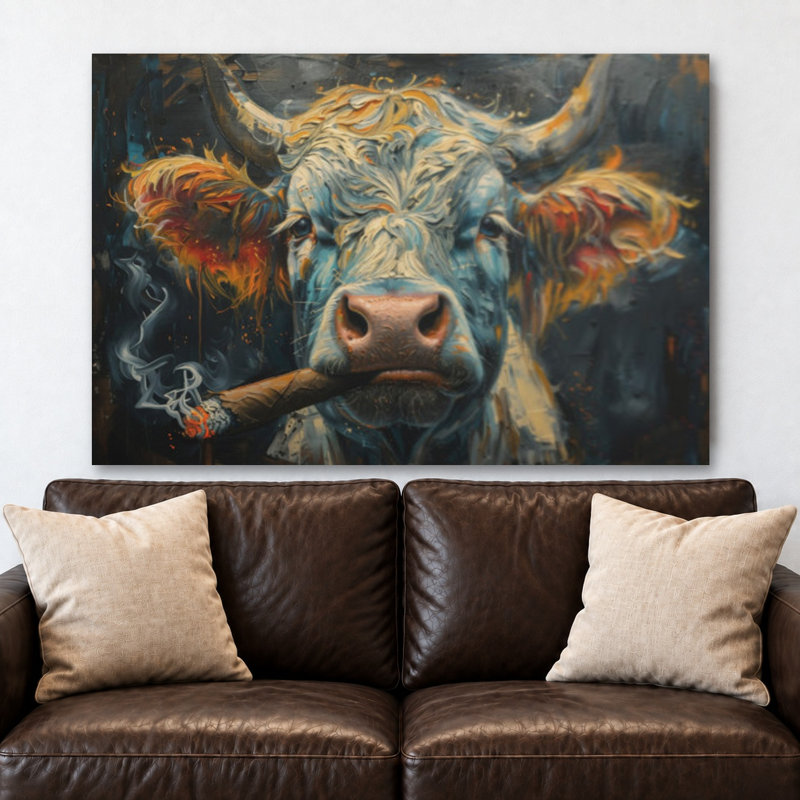Reproduction de peinture de vache fumant un cigare, décoration murale moderne pour la maison et le bureau, reproduction de peinture