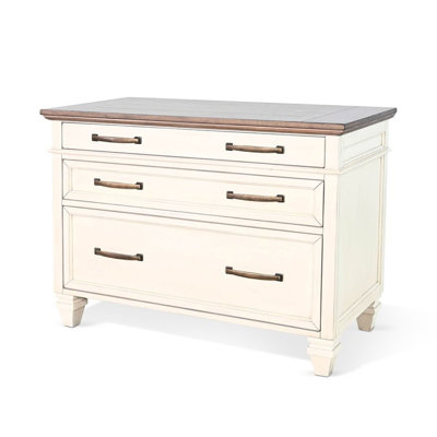 Casey File Cabinet With 3 Drawers, White Brown Mahogany Mindy Wood by Benjara