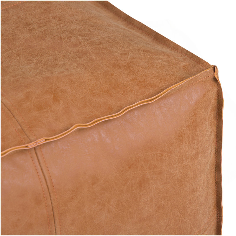 Brody - Pouf carré - Brun patiné, Similicuir brun clair