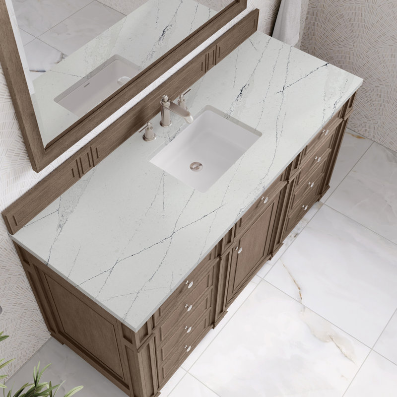 Bristol 60'' W Single Vanity, Whitewashed Walnut, Ethereal Noctis, 8" Widespread