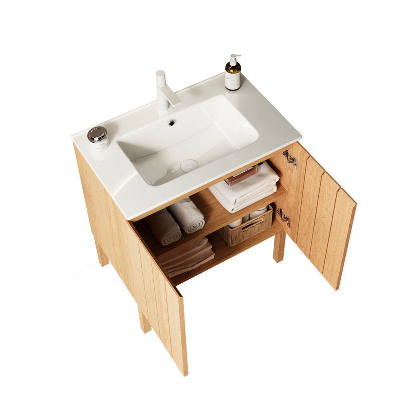 Meuble-lavabo autoportant en céramique blanche