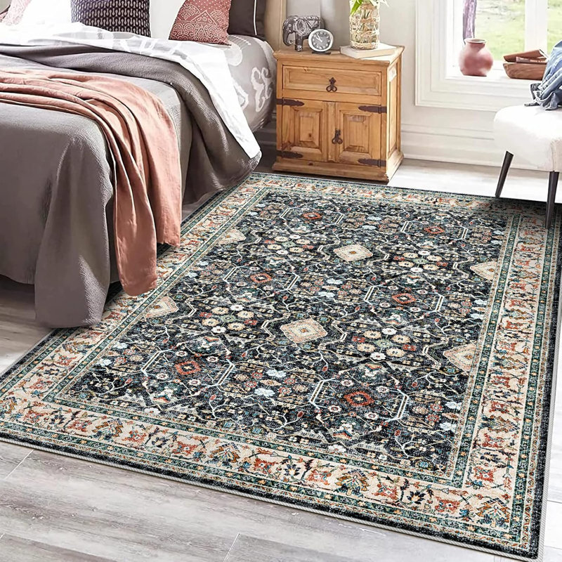 Non Slip for Hallways,Washable Hallway Rug,Long Ultra Soft Kitchen Rug,Non Shedding Accent Farmhouse Rugs (Black)