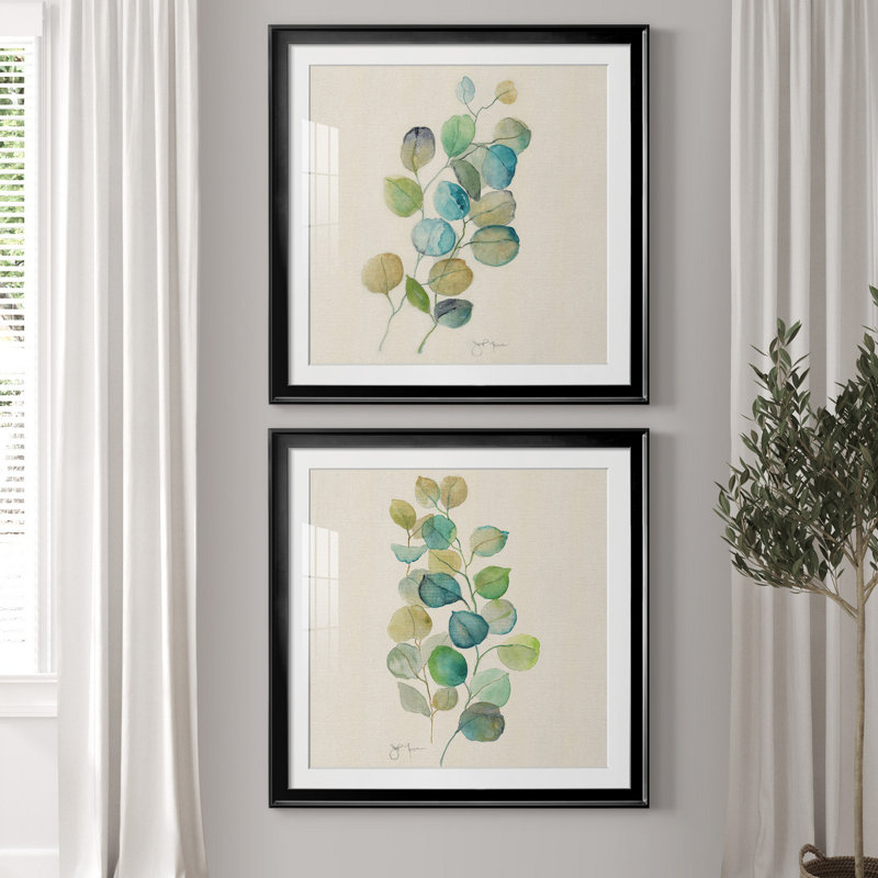 Eucalyptus I - ensemble de 2 reproductions d'art, H 30,5 po x l 61 po x P 1,5 po, Blanc, Papier encadré noir