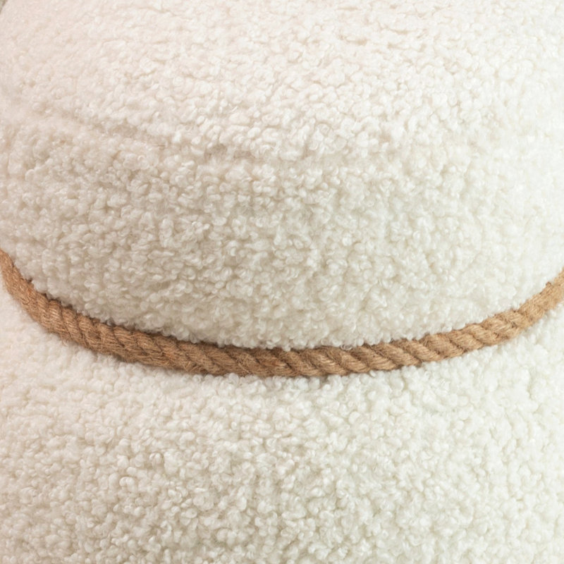 Tabouret avec coussin en peluche Grieg - Design ludique et mignon, Blanc