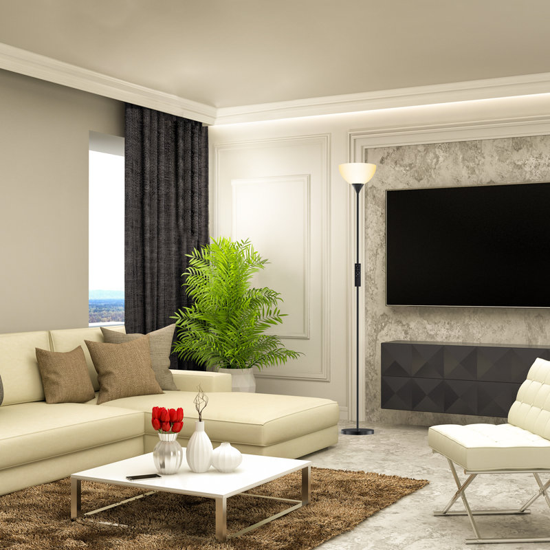 Control 70" LED Torchiere Floor Lamp with Remote and Bulb Included, Black