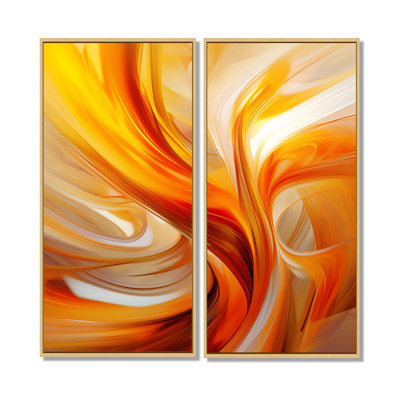 Orange Abstract Warm Fractal Design VII - Orange Wall Decor 2-Panels