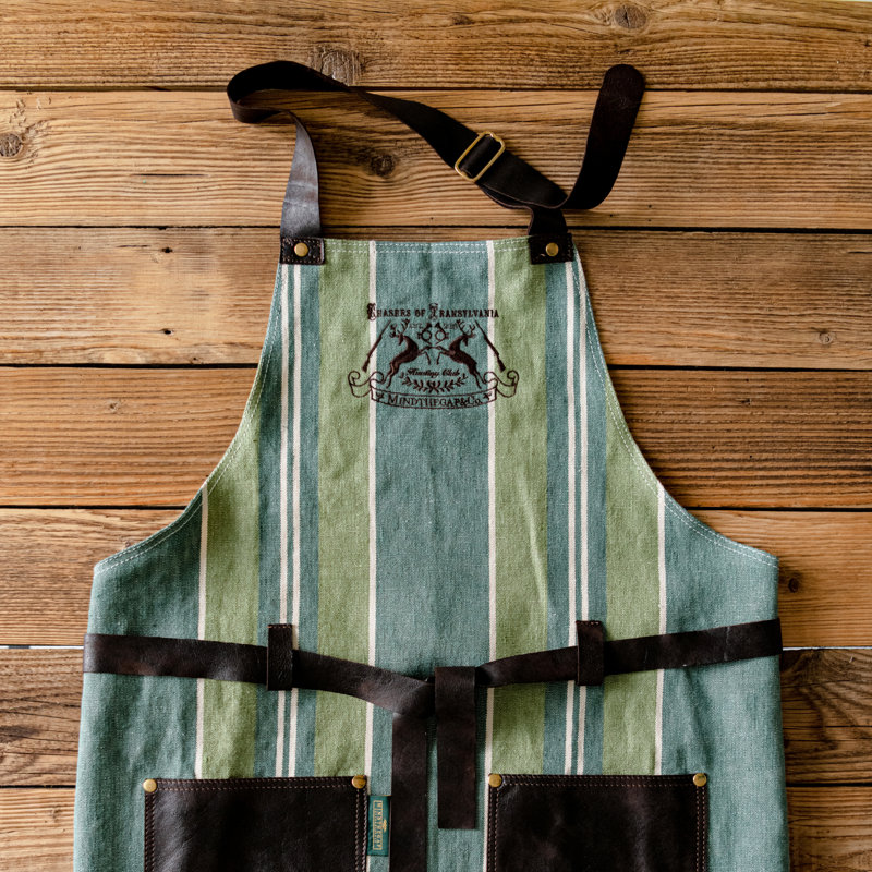 SZEPVIZ STRIPE Embroidered Apron, Green/Blue/Black
