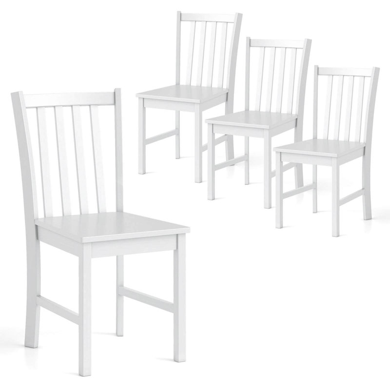 Rustic Dining Chairs Set of 4 with Slat Tilt Backrest, Wide Seat, Rubber Wood Legs White, 4, White