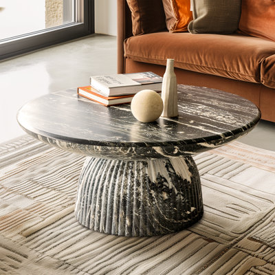Tithi Single Round Coffee Table with Stone Effect for Indoor Outdoor Use and Contemporary Style