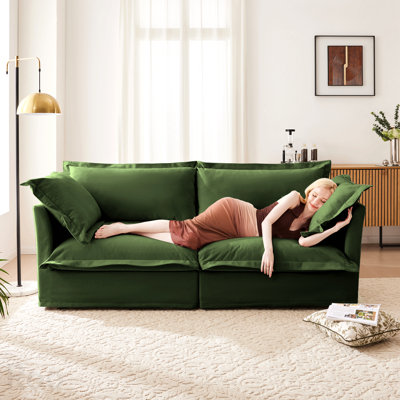 Modern Slipcovered 2-Seat Sofa Couches For Living Room, 2 Seater Sofa, Plain Chenille Deep Seat Sofa With Upholstered Cushion&Detachable Cover, Comfy