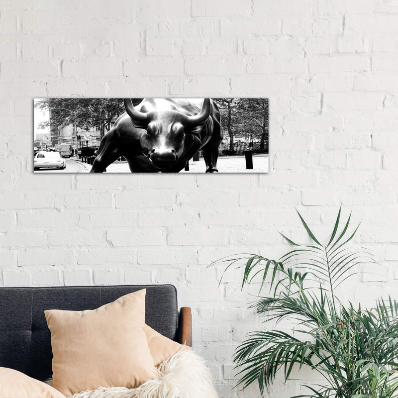 Wall Street Bull Close-up - Panoramic Print on Canvas, 30.48 cm H x 91.44 cm W x 1.91 cm D, No Frame