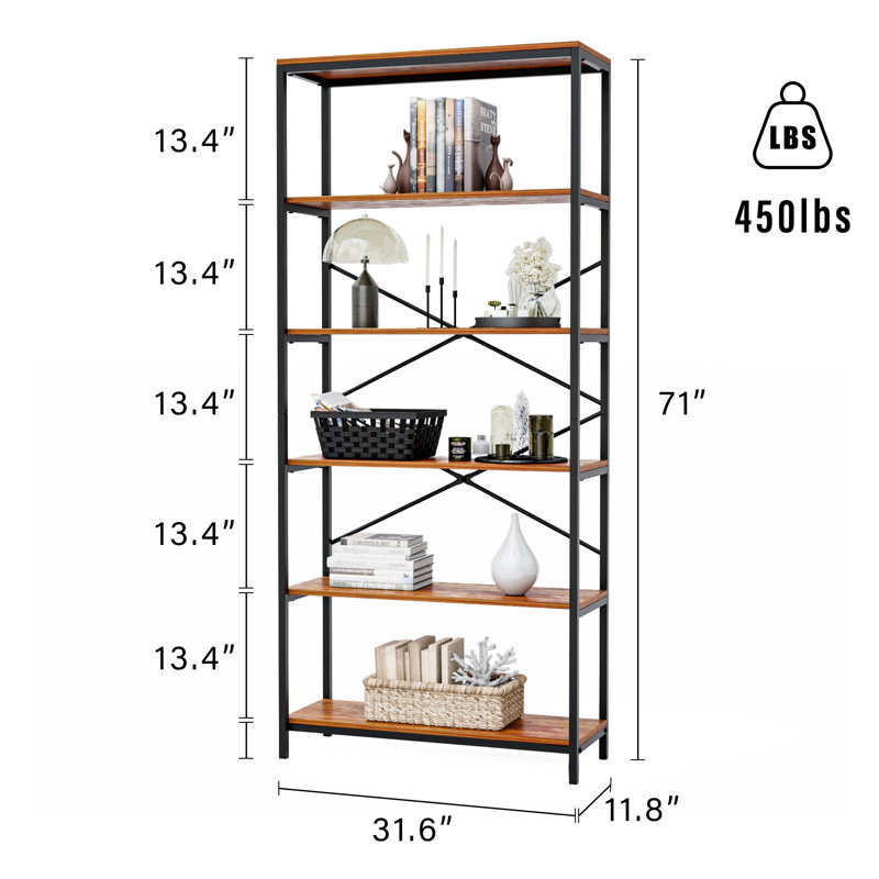 71'' H x 31.6'' W Shelving Unit Bookshelf Office Storage Shelf, Vintage Brown