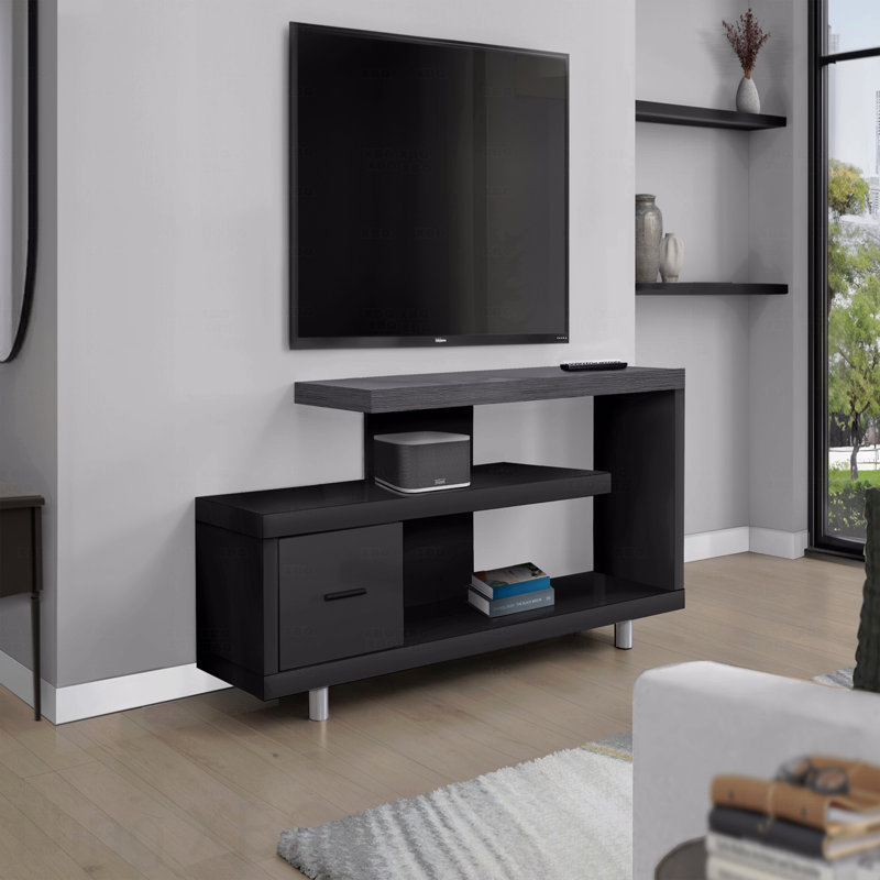 Meuble télé, 60 po, console, meuble multimédia, armoire de rangement, salon, chambre à coucher et stratifié gris, contemporain, moderne