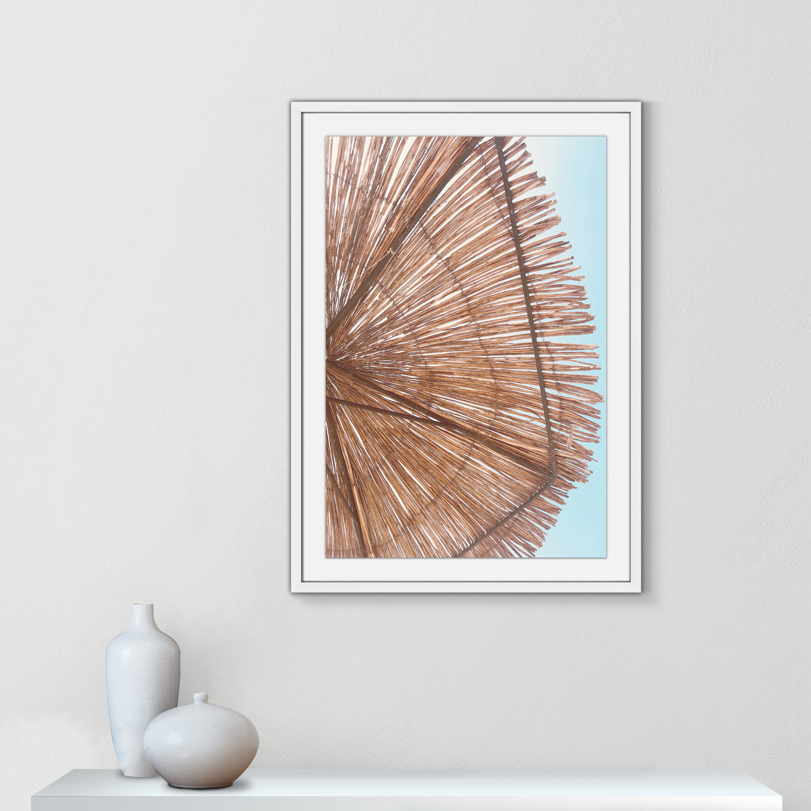 Rosy Straw Umbrella - Picture Frame Photograph, 23" H x 17" W x 1.25" D, Satin White
