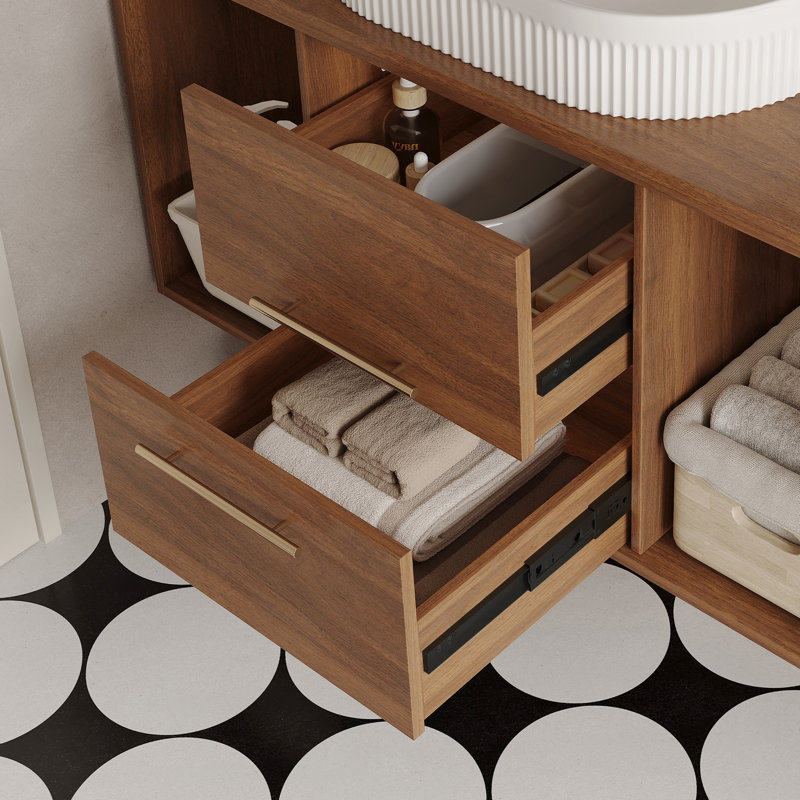 Meuble-lavabo avec lavabo ovale en céramique, 39,4 po, bois massif multi-couches, tiroirs à fermeture en douceur, tablette ouverte, pour solution de rangement de salle de bain rustique