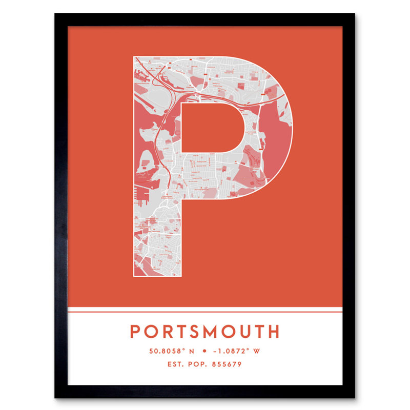 Portsmouth City Map Portsmouth England United Kingdom City Map - Single Picture Frame Typography