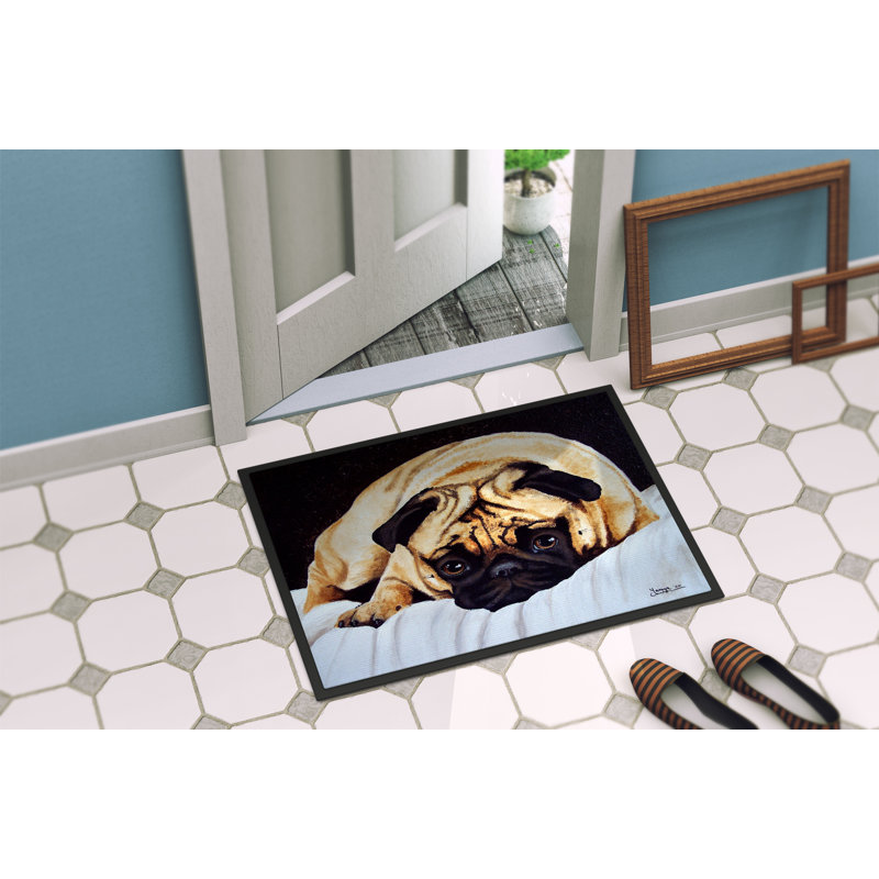 Tapis d'entrée antidérapant Vandemere Fred the Pug, Rectangle 1 pi 6 po x 2 pi 3 po