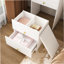 Coiffeuse 3 en 1 avec miroir à DEL et tabouret de rangement - coiffeuse de maquillage compacte avec 4 tiroirs, armoire de rangement et tabouret caché, panneau de densité blanc, bibliothèque ouverte pour l'organisation de la chambre à coucher