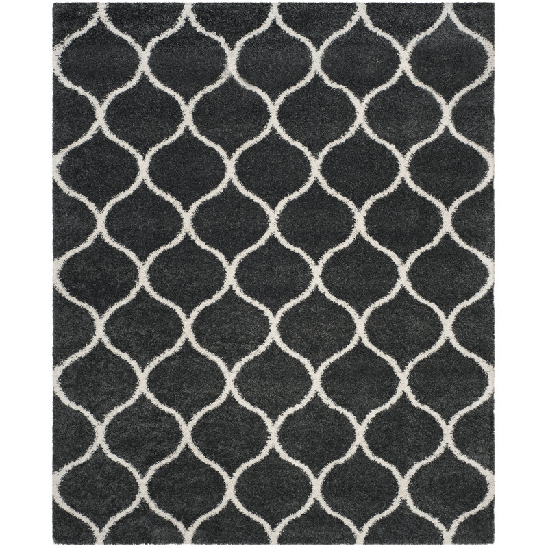 Darrold Hudson Shag Performance Geometric Rug, Rectangle 10' x 14', Dark Gray/Ivory