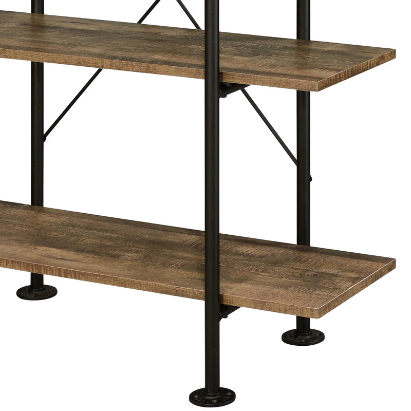 Bibliothèque industrielle rustique en chêne et en noir avec 5 tablettes - Rangement de bureau pratique et bibliothèque