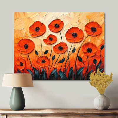 «Sunset Hues Poppies Field II» - décoration murale en métal à motif floral, coquelicots