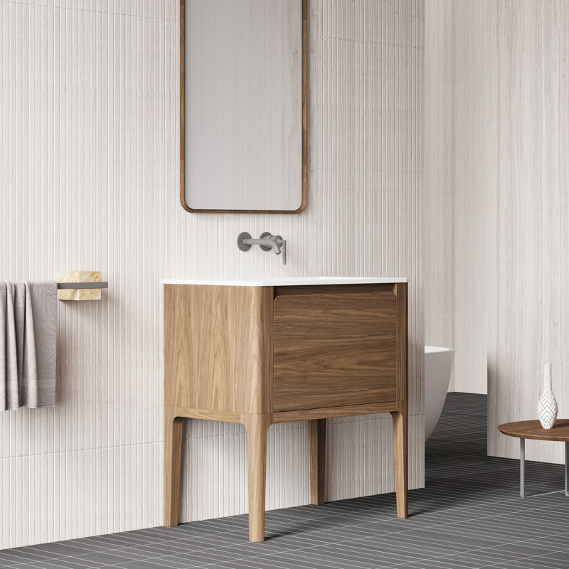 Sahiti 30 po L x 19 po P 1 tiroir Meuble-lavabo autoportant avec évier simple et Comptoir en Surface solide blanc mat