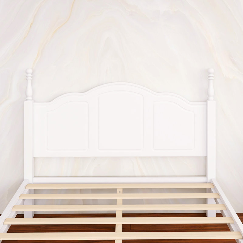 Lit plateforme double en bois avec support en lattes de bois, Lit double, Blanc