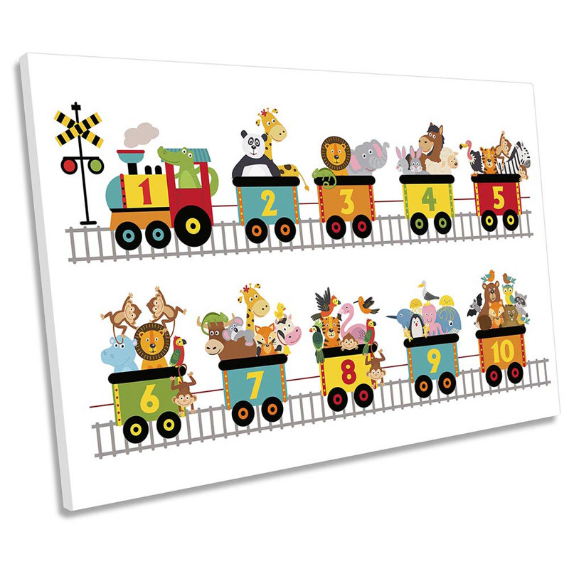 Animal Train Kids Numbers - Wrapped Canvas Art Prints, 40.6cm H x 61cm W x 2cm D