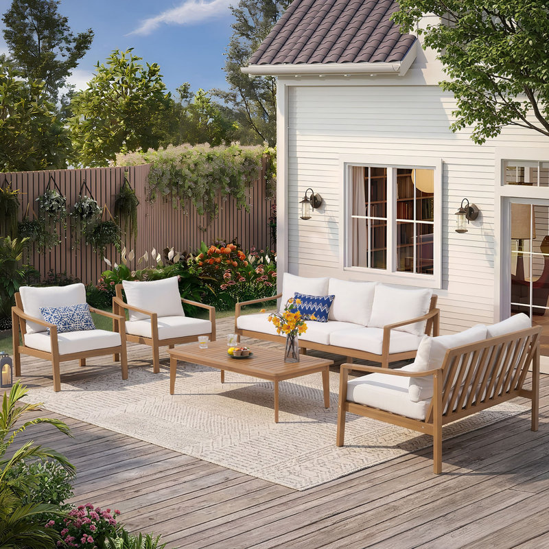 7 - Person Outdoor Seating Group With Cushions, Cream