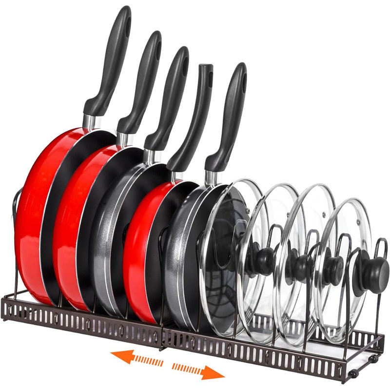 Expandable Pot Organizer with 10 Adjustable Compartments for Kitchen Cabinet Cookware, Bronze