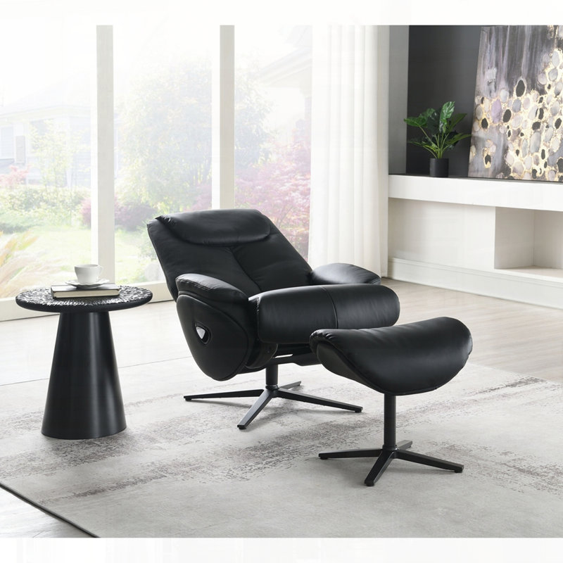 Fauteuil d'appoint en cuir fleur avec pivot et repose-pieds