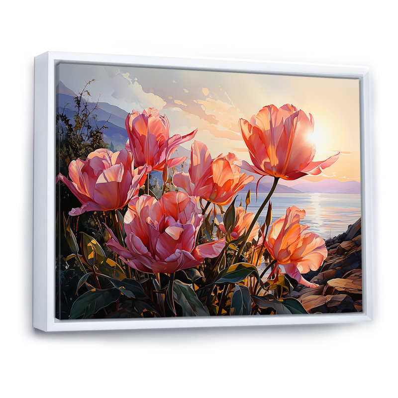 Tulips Sunset - Tulips Wall Art, White Floater Framed, 16" H x 32" W x 1" D