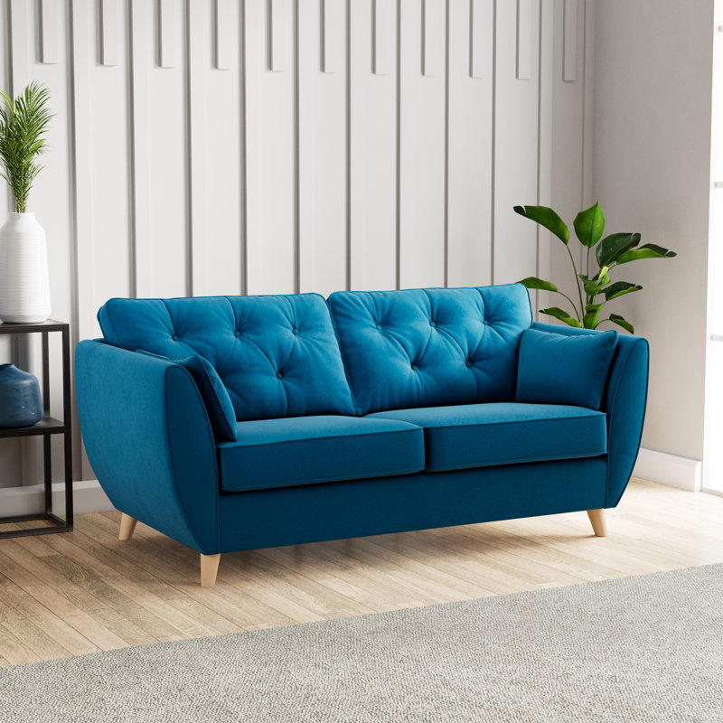 Birjesh 186Cm Fixed Sofa, Marine, Beige Wood