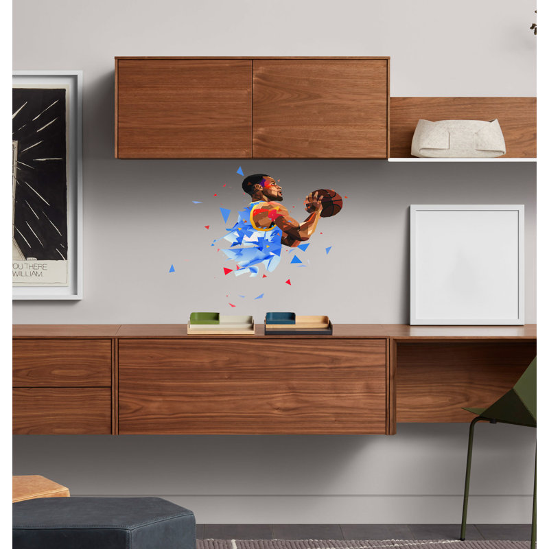 Décalcomanie murale polygonale basketball, H 10 po x l 12 po