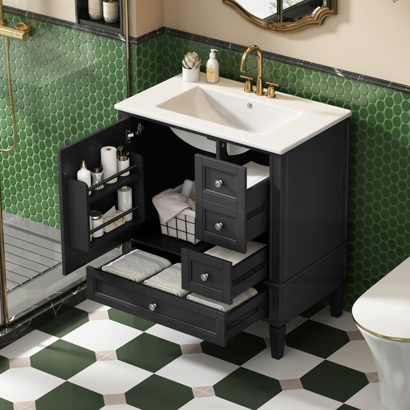 Meuble-lavabo 30 po avec lavabo en céramique, Noir