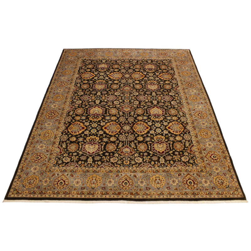 Tapis brun / noir en laine noué à la main 9 pi 2 po x 12 pi 2 po Abagail