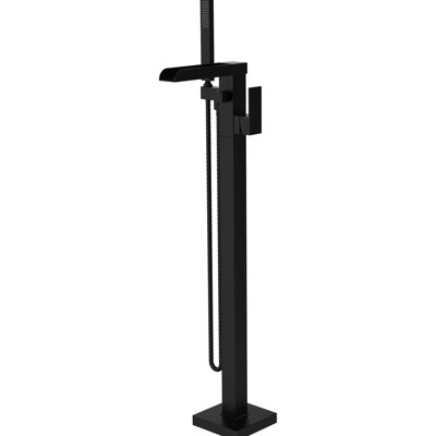 Robinet de baignoire à fixation au sol contemporain en laiton noir avec effet cascade et douche à main détachable pour les salles de bain modernes