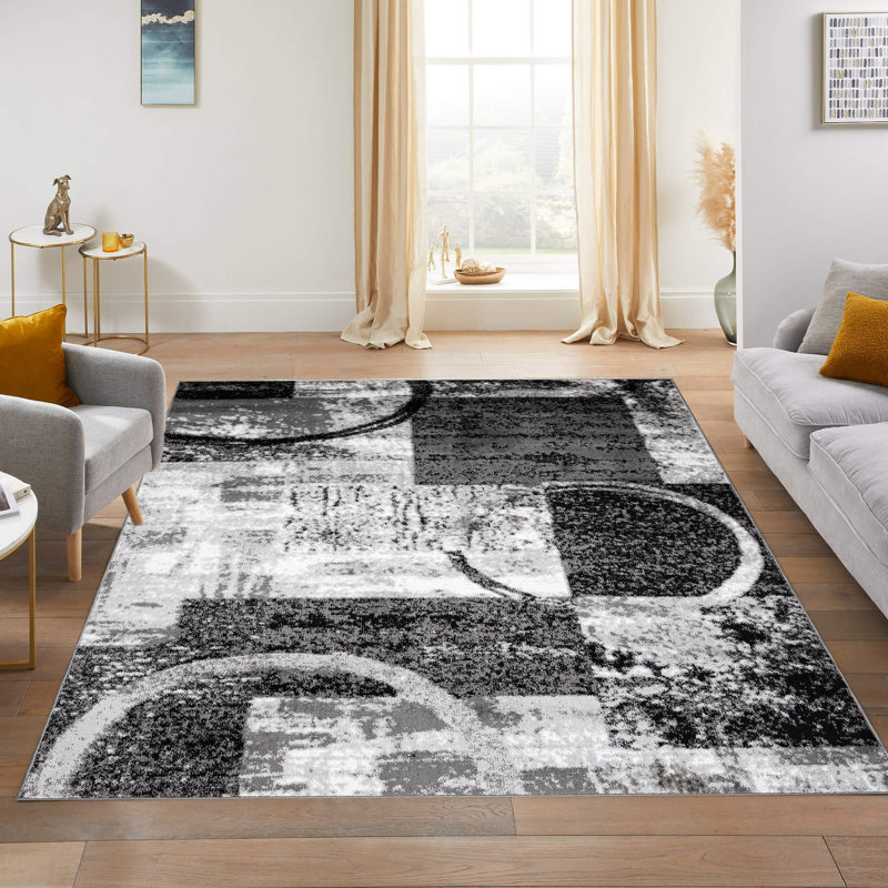 Abstract Area Rug, Rectangle 200 x 290 cm, Black