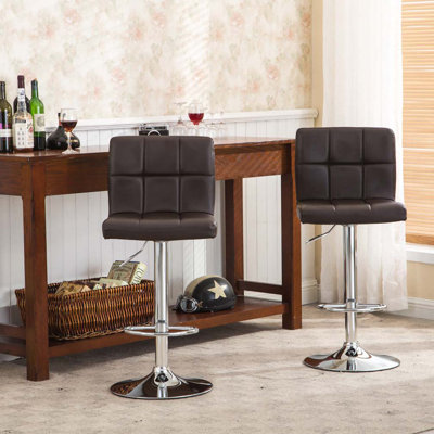 Sachel Swivel Faux Leather Adjustable Hydraulic Bar Stool Dining Chair, 2pcs