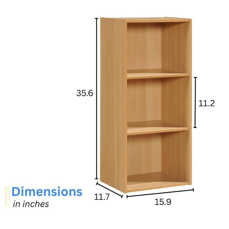 Tall Bookcase with Open Storage Bookshelf for Home or Office, Beech, (3 Shelves) 35.62"H x 15.9"W x 11.7"D